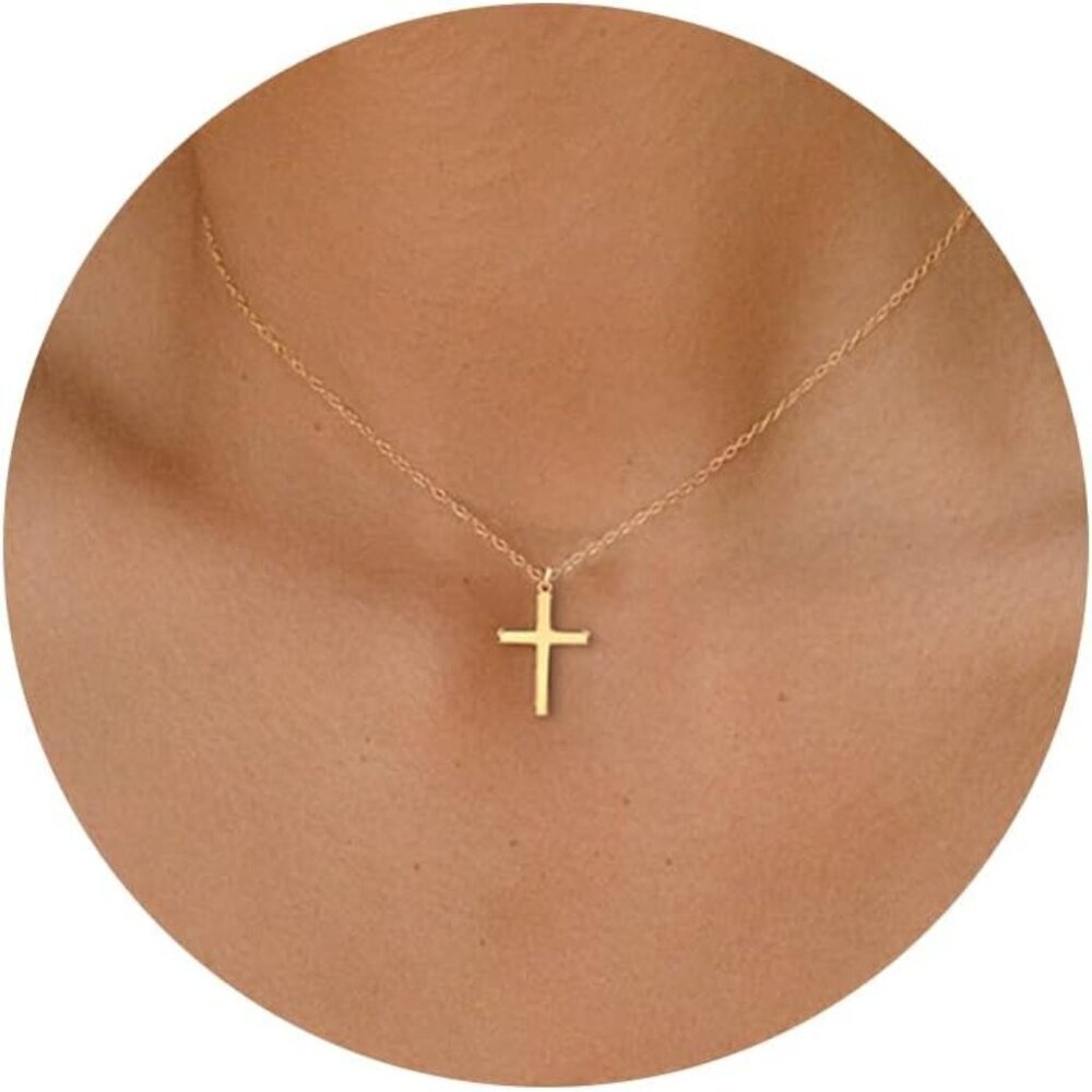 Women Cross Necklace 14K Gold Plated Sterling Silver Rose Pendant Adjustable